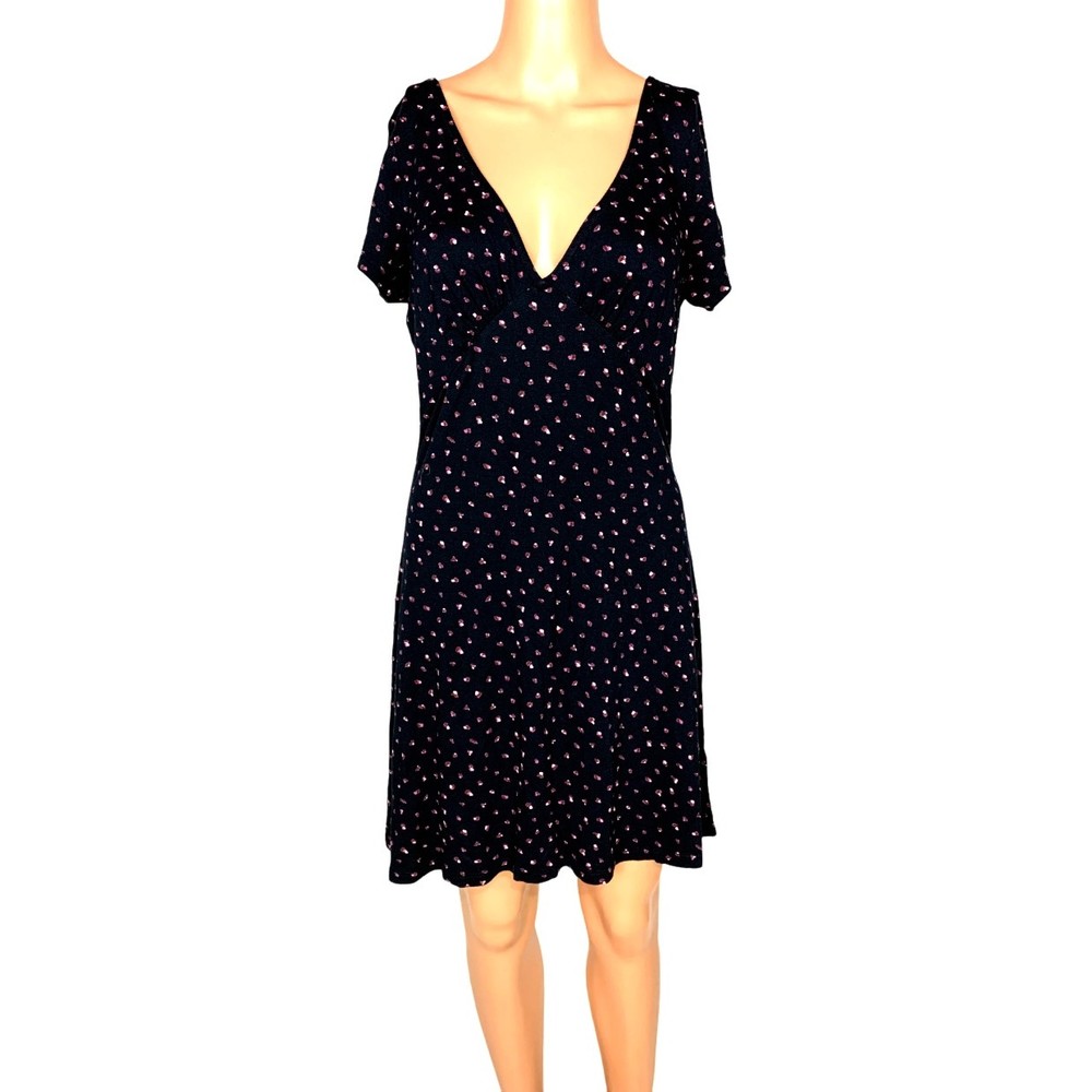 Abound Nordstrom V-neck Short Sleeve A-line Dress In Navy Kyla Bouquet Size M